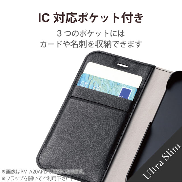【iPhone13 Pro Max ケース】レザーケース 手帳型 UltraSlim 薄型 磁石付き (ステッチ/ブラック)サブ画像