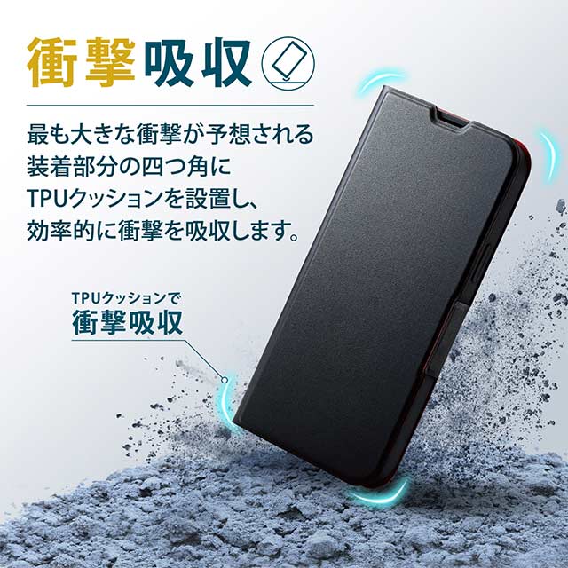 【iPhone13 Pro Max ケース】レザーケース 手帳型 UltraSlim 薄型 磁石付き (ブラック)サブ画像