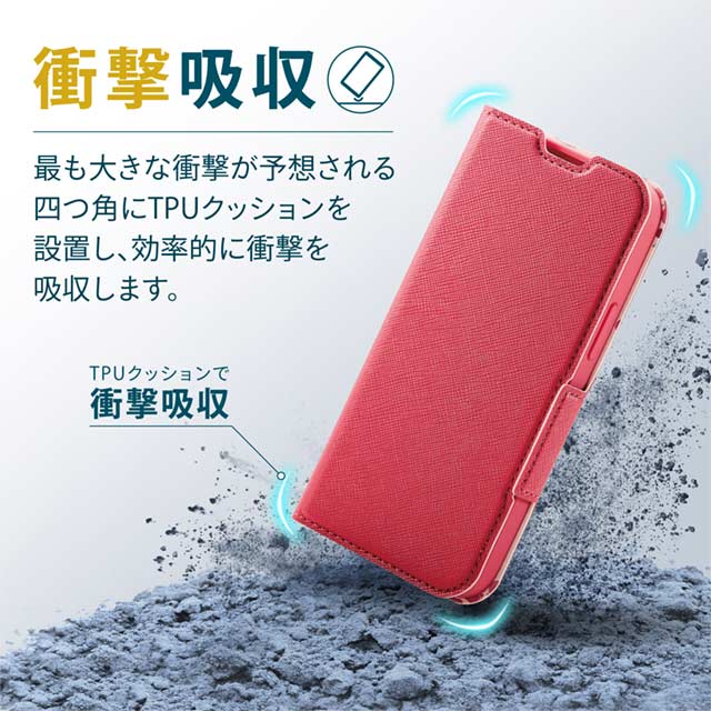 【iPhone13 mini ケース】レザーケース 手帳型 UltraSlim Flowers 薄型 磁石付き (ディープピンク)goods_nameサブ画像