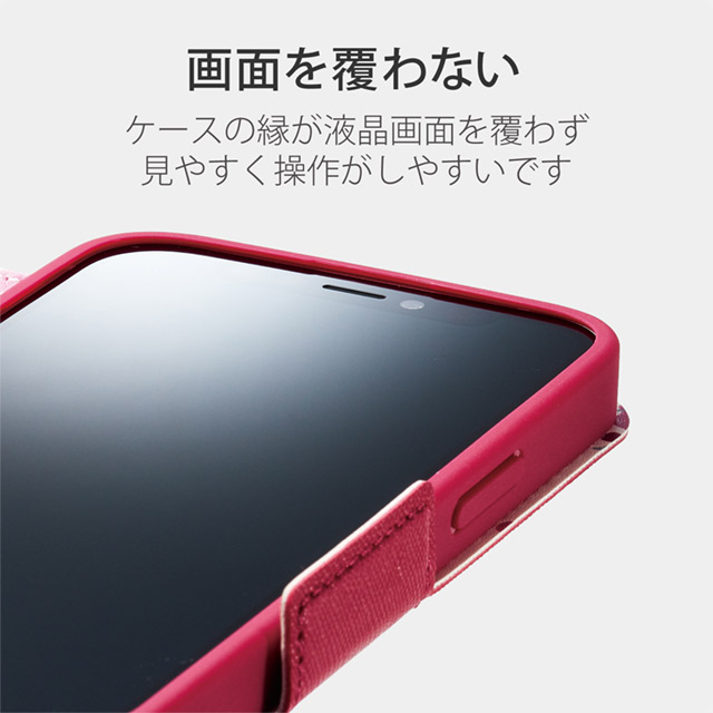 【iPhone13 mini ケース】レザーケース 手帳型 UltraSlim Flowers 薄型 磁石付き (ディープピンク)サブ画像