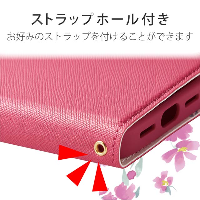 【iPhone13 mini ケース】レザーケース 手帳型 UltraSlim Flowers 薄型 磁石付き (ディープピンク)goods_nameサブ画像