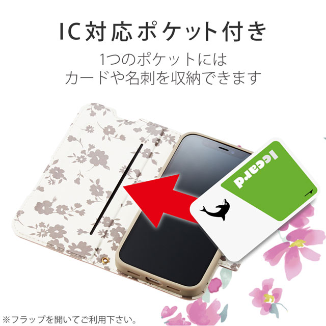 【iPhone13 mini ケース】レザーケース 手帳型 UltraSlim Flowers 薄型 磁石付き (スモーキーピンク)サブ画像