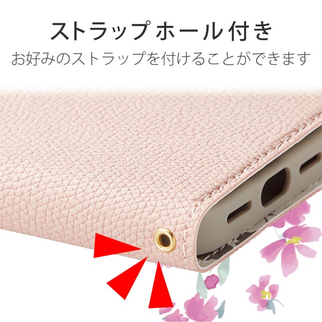 【iPhone13 mini ケース】レザーケース 手帳型 UltraSlim Flowers 薄型 磁石付き (スモーキーピンク)サブ画像