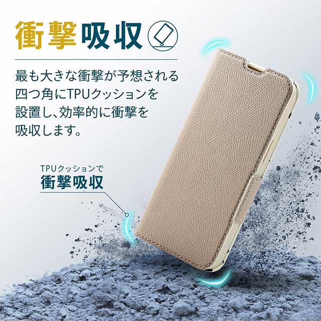 【iPhone13 ケース】レザーケース 手帳型 UltraSlim Flowers 薄型 磁石付き (グレージュ)goods_nameサブ画像