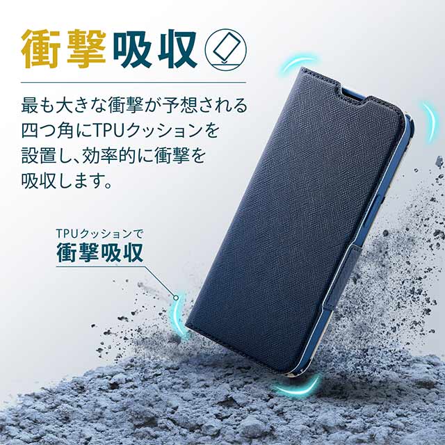 【iPhone13 ケース】レザーケース 手帳型 UltraSlim Flowers 薄型 磁石付き (ネイビー)goods_nameサブ画像