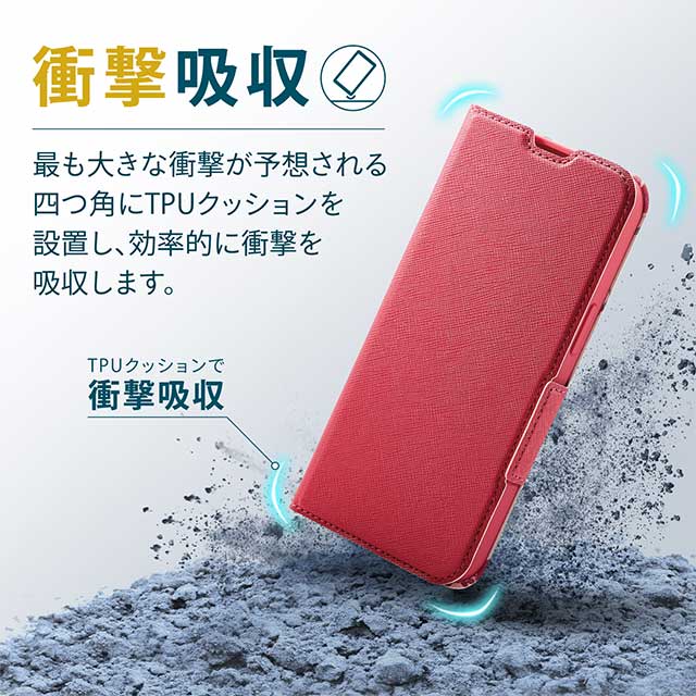 【iPhone13 ケース】レザーケース 手帳型 UltraSlim Flowers 薄型 磁石付き (ディープピンク)サブ画像