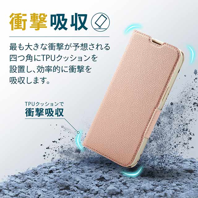 【iPhone13 ケース】レザーケース 手帳型 UltraSlim Flowers 薄型 磁石付き (スモーキーピンク)サブ画像