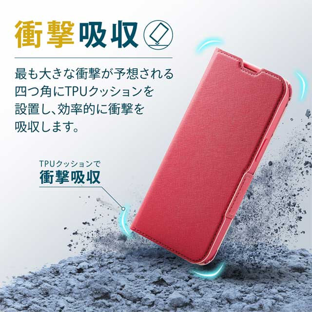 【iPhone13 Pro ケース】レザーケース 手帳型 UltraSlim Flowers 薄型 磁石付き (ディープピンク)サブ画像