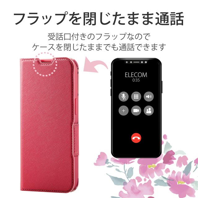 【iPhone13 Pro ケース】レザーケース 手帳型 UltraSlim Flowers 薄型 磁石付き (ディープピンク)goods_nameサブ画像