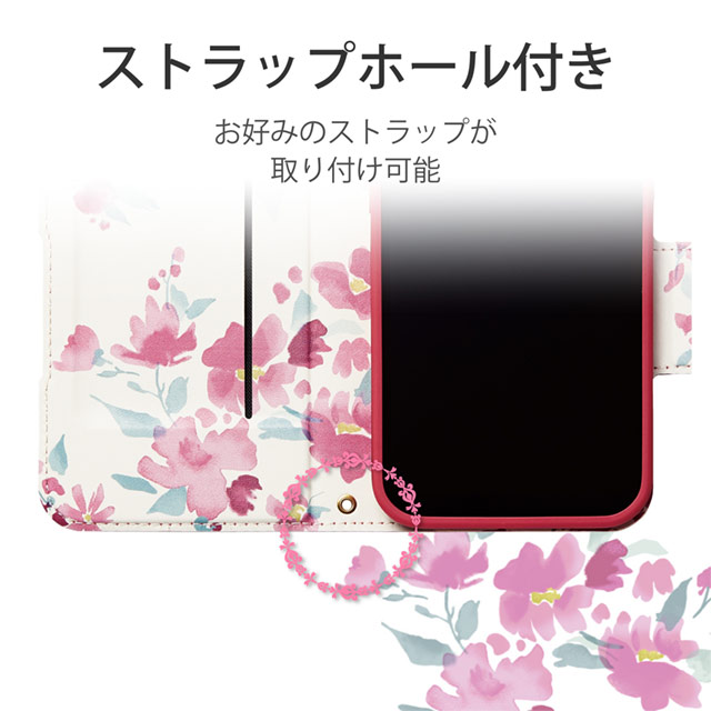 【iPhone13 Pro ケース】レザーケース 手帳型 UltraSlim Flowers 薄型 磁石付き (ディープピンク)goods_nameサブ画像