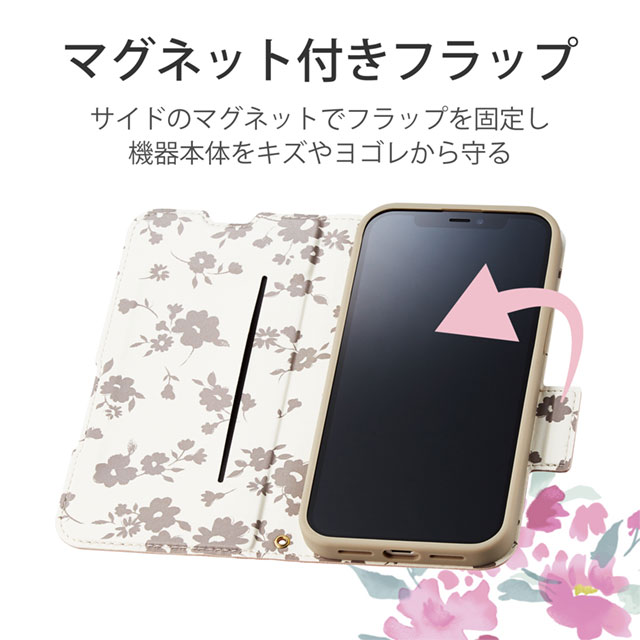 【iPhone13 Pro ケース】レザーケース 手帳型 UltraSlim Flowers 薄型 磁石付き (スモーキーピンク)goods_nameサブ画像