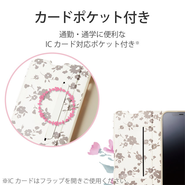 【iPhone13 Pro ケース】レザーケース 手帳型 UltraSlim Flowers 薄型 磁石付き (スモーキーピンク)goods_nameサブ画像