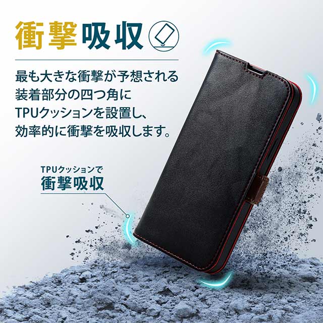 【iPhone13 Pro Max ケース】レザーケース/手帳型/耐衝撃 磁石付き/ステッチ (ブラック)goods_nameサブ画像