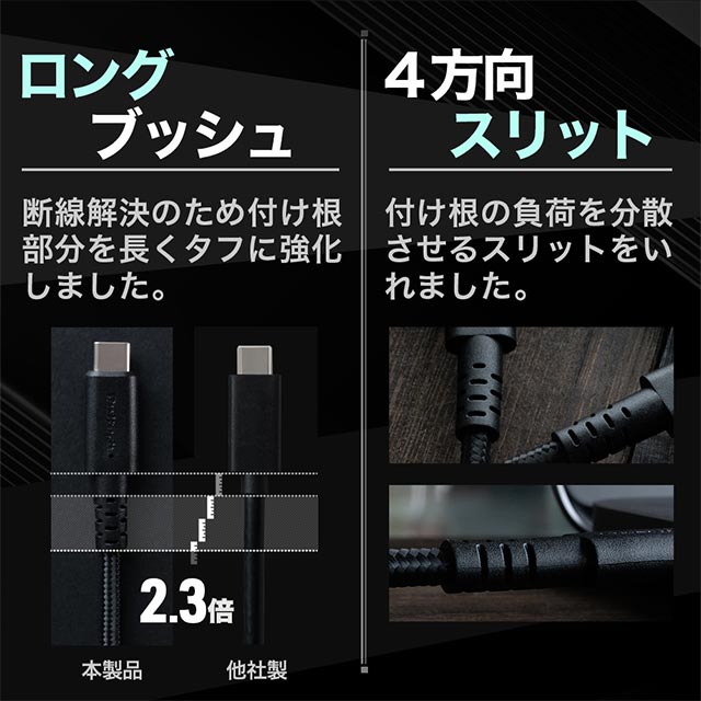 最大100W(20V/5A) PD対応 やわらかくて断線に強い USB Type-C to C 充電＆データ転送ケーブル OWL-CBKGPCCシリーズ (2m/ブラック)サブ画像