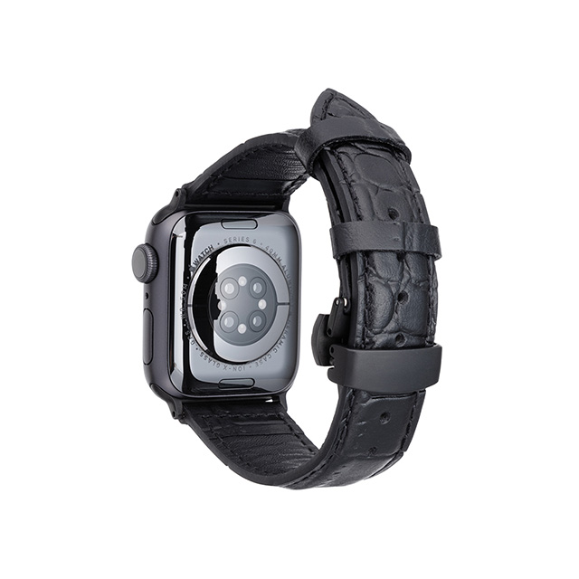 【Apple Watch バンド 41/40/38mm】Croco Embossed Genuine Leather Watchband (Black) for Apple Watch SE(第2/1世代)/Series9/8/7/6/5/4/3/2/1サブ画像