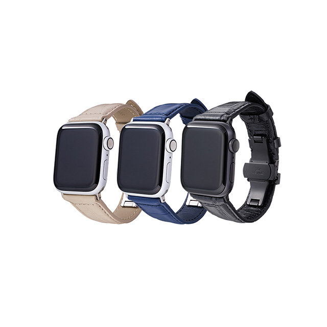【Apple Watch バンド 41/40/38mm】Croco Embossed Genuine Leather Watchband (Black) for Apple Watch SE(第2/1世代)/Series9/8/7/6/5/4/3/2/1サブ画像