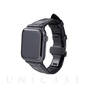 【Apple Watch バンド 49/45/44/42mm】Croco Embossed Genuine Leather Watchband (Black) for Apple Watch Ultra2/SE(第2/1世代)/Series9/8/7/6/5/4/3/2/1