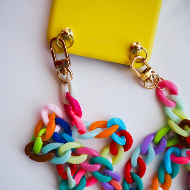 【iPhone12 mini ケース】Necklace Case Soft Touch Yellow with Rainbow Chainサブ画像