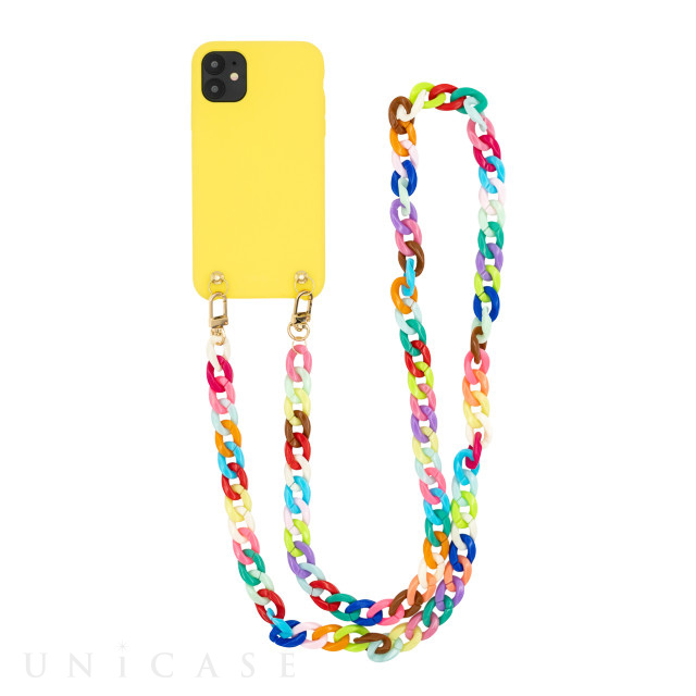 【iPhone12 mini ケース】Necklace Case Soft Touch Yellow with Rainbow Chain