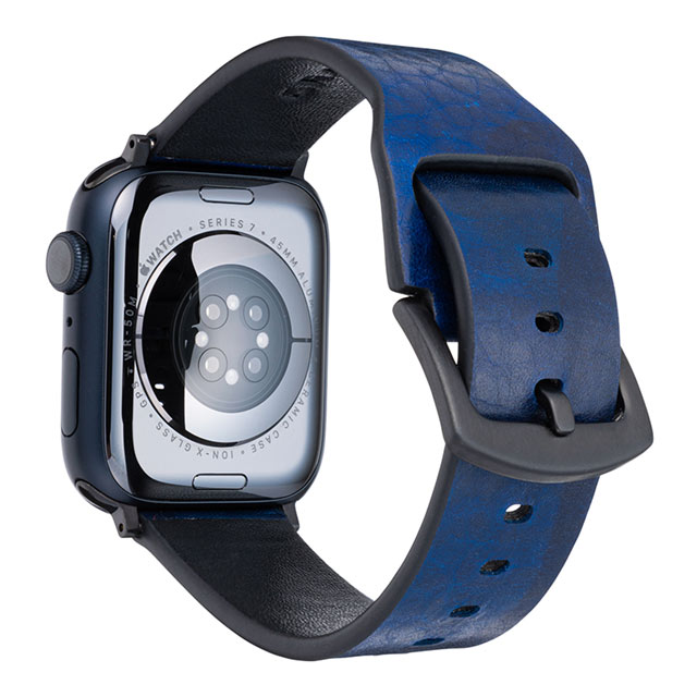 【Apple Watch バンド 41/40/38mm】”CAMO” Italian Genuine Leather Watchband (Blue) for Apple Watch SE(第2/1世代)/Series9/8/7/6/5/4/3/2/1サブ画像