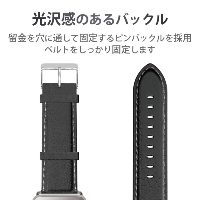 【Apple Watch バンド 45/44/42mm】ソフトレザーバンド/ラウンドボートタイプ (ブラック) for Apple Watch SE(第2/1世代)/Series7/6/5/4/3/2/1サブ画像