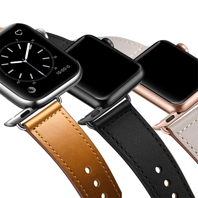 【Apple Watch バンド 41/40/38mm】ピンバックル レザー (ブラック) for Apple Watch SE(第2/1世代)/Series9/8/7/6/5/4/3/2/1サブ画像