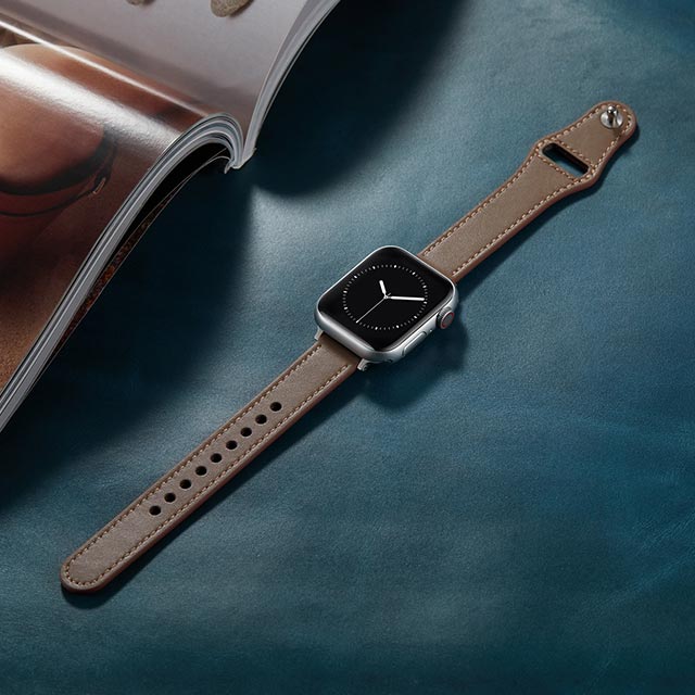 【Apple Watch バンド 49/45/44/42mm】ピンバックル レザー 本革細身 (ブラウン) for Apple Watch Ultra2/1/SE(第2/1世代)/Series9/8/7/6/5/4/3/2/1サブ画像