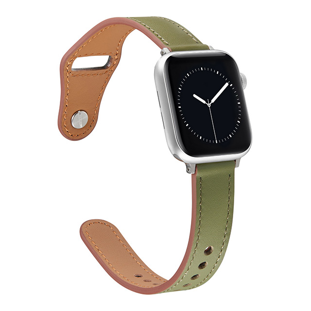 【Apple Watch バンド 41/40/38mm】ピンバックル レザー 本革細身 (グリーン) for Apple Watch SE(第2/1世代)/Series9/8/7/6/5/4/3/2/1サブ画像