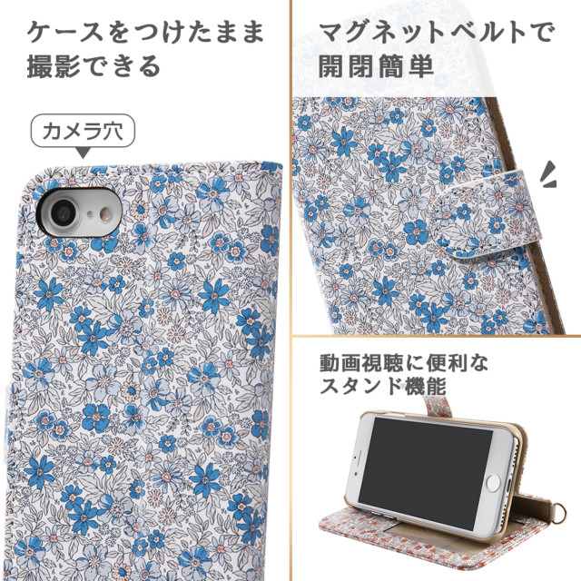 【iPhoneSE(第3/2世代)/8/7 ケース】手帳型ケース クリアポケット ハンドストラップ ルーペ付 (花柄/花柄/パープル)サブ画像