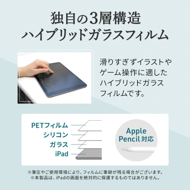 【iPad(10.2inch)(第9/8/7世代) フィルム】紙のような描き心地 3層構造のハイブリッドガラスサブ画像