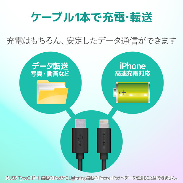 USB-C to Lightningケーブル (やわらか) (0.7m ブラック)goods_nameサブ画像