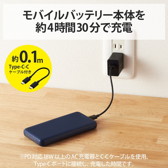USB PD20Wモバイルバッテリー(10000mAh/USB PD準拠/C×1+A×1) (ネイビー)goods_nameサブ画像