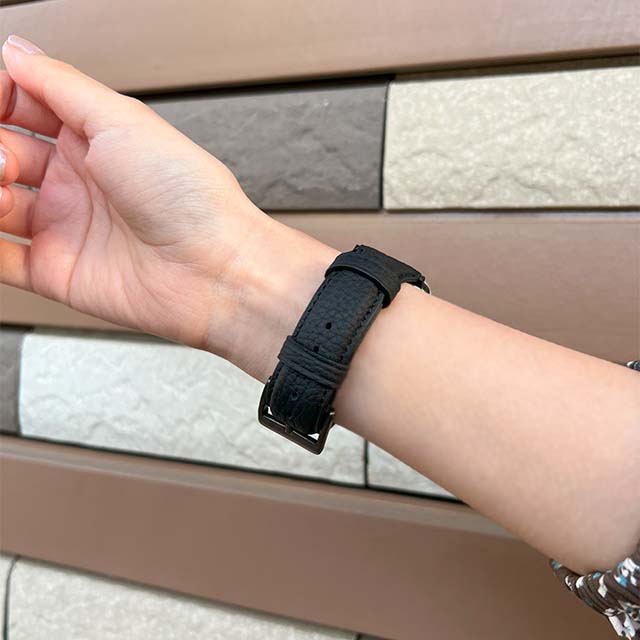 【Apple Watch バンド 41/40/38mm】German Shrunken-calf Genuine Leather Watchband Pin Buckle Type (ブラック)goods_nameサブ画像