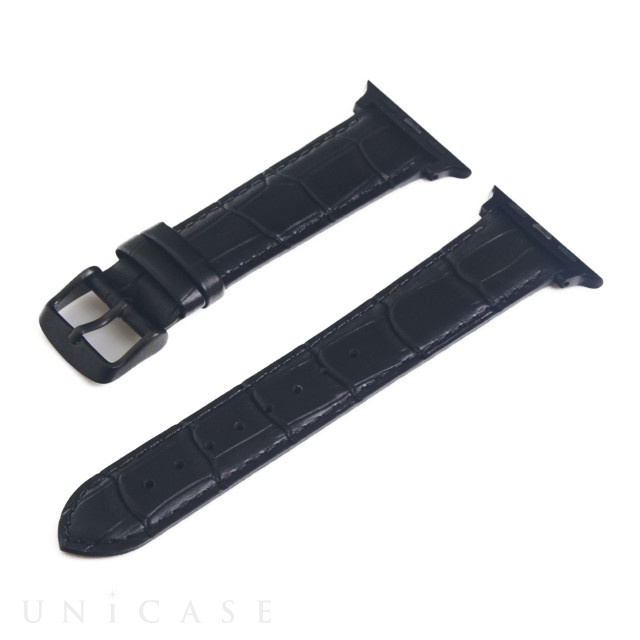 【Apple Watch バンド 41/40/38mm】カーフ型押しレザーストラップ AVALLON (Black/Black) for Apple Watch SE(第2/1世代)/Series9/8/7/6/5/4/3/2/1