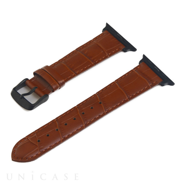 【Apple Watch バンド 41/40/38mm】カーフ型押しレザーストラップ AVALLON (Gold Brown/Black) for Apple Watch SE(第2/1世代)/Series9/8/7/6/5/4/3/2/1