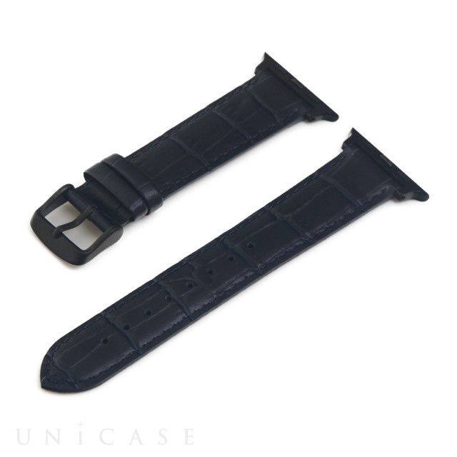 【Apple Watch バンド 41/40/38mm】カーフ型押しレザーストラップ AVALLON (Dark Blue/Black) for Apple Watch SE(第2/1世代)/Series9/8/7/6/5/4/3/2/1