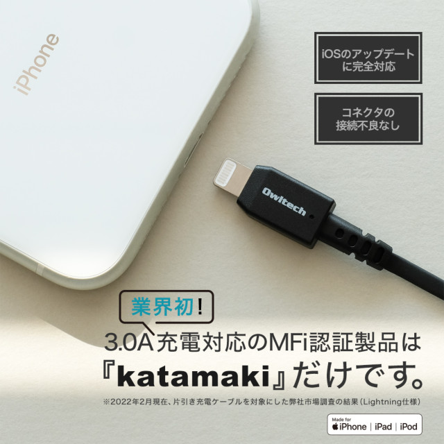 片側だけ引き出せる 巻取り式 USB Type-A to Lightningケーブル katamaki 75cm OWL-CBKRALTシリーズ (ブラック)goods_nameサブ画像