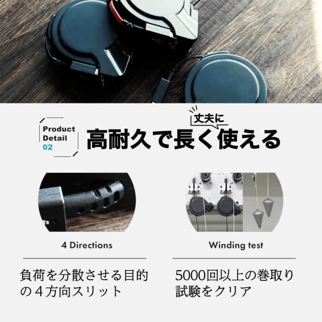 片側だけ引き出せる 巻取り式 USB Type-A to Lightningケーブル katamaki 75cm OWL-CBKRALTシリーズ (ホワイト)goods_nameサブ画像