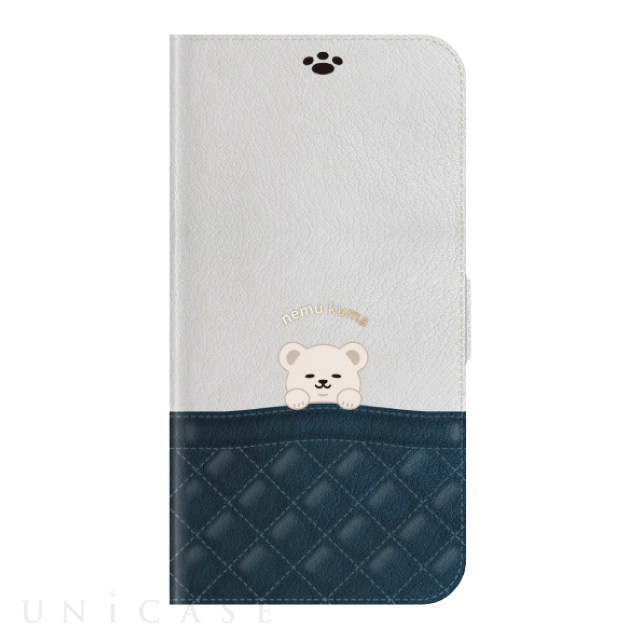 【iPhone14/13 ケース】手帳型ケース nemu kuma (Gray×Navy)