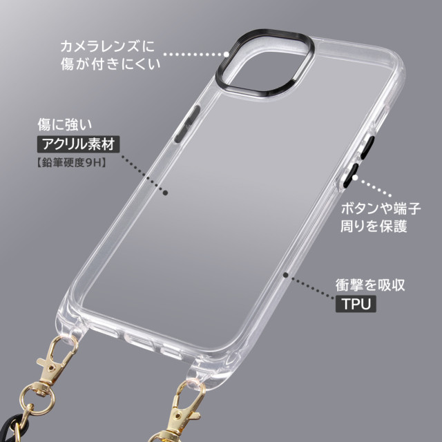 【iPhone14/13 ケース】ハイブリッドケース ショルダーストラップ付 (クリア/ブラック)サブ画像