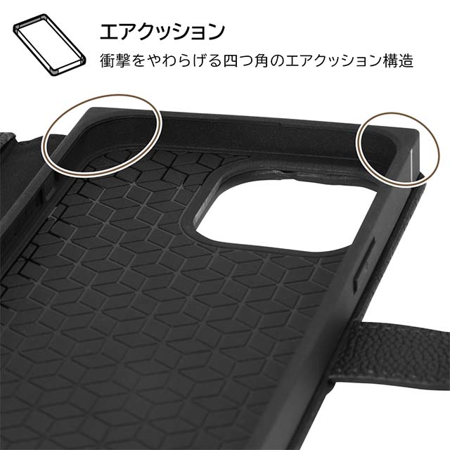 【iPhone14 Pro Max ケース】ディズニーキャラクター/耐衝撃 手帳型レザーケース  KAKU Ring (ミッキー_ミツマル/ブラック)サブ画像