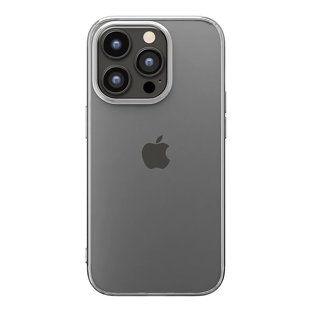 【iPhone14 Pro ケース】メタリックフレーム クリアケース (シルバー)