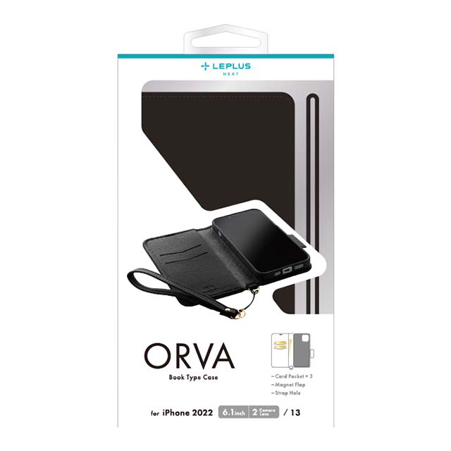 【iPhone14/13 ケース】本革風レザーフラップケース 「ORVA」 ハンドストラップ付属 (ブラック)goods_nameサブ画像