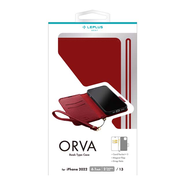 【iPhone14/13 ケース】本革風レザーフラップケース 「ORVA」 ハンドストラップ付属 (レッド)goods_nameサブ画像