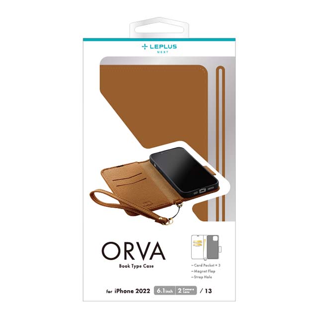 【iPhone14/13 ケース】本革風レザーフラップケース 「ORVA」 ハンドストラップ付属 (キャメル)goods_nameサブ画像