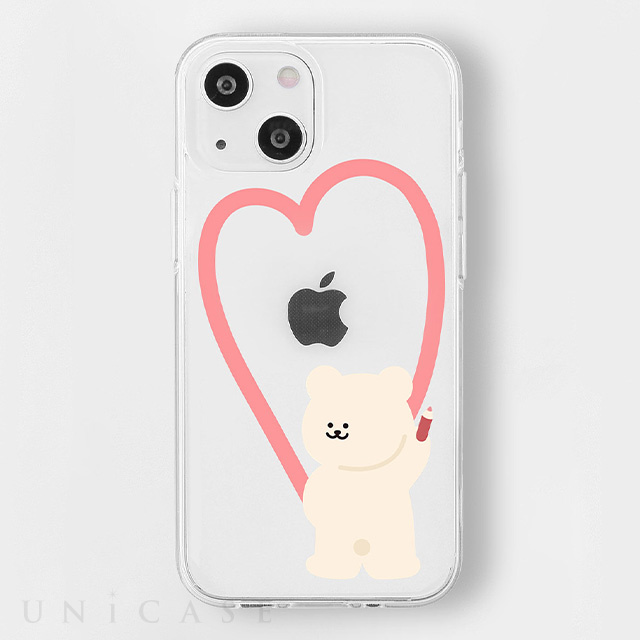 【iPhone14 ケース】ソフトクリアケース (くまちゃん ピンクハート)