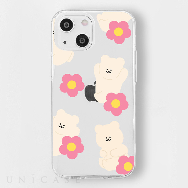 【iPhone14 ケース】ソフトクリアケース (くまちゃんとお花)