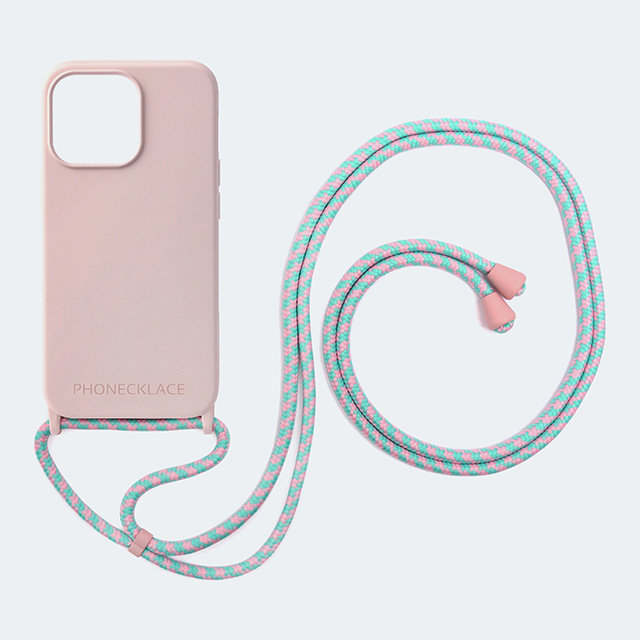 【iPhone15 Pro ケース】ストラップホール付きシリコンケース＋Rope Strap (パウダーピンク)