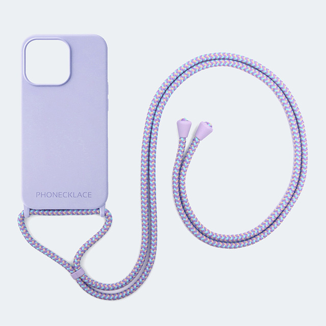 【iPhone15 Pro ケース】ストラップホール付きシリコンケース＋Rope Strap (ラベンダー)