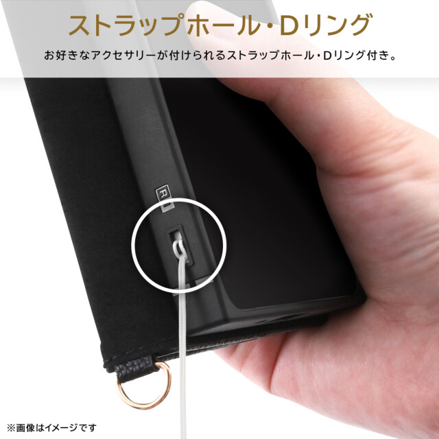 【iPhone15/14/13 ケース】耐衝撃 手帳型レザーケース KAKU Ring (ブラック)サブ画像